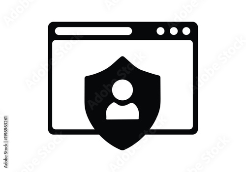 Web browser window with user profile protection shield icon