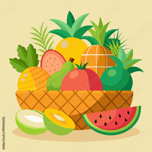 basket with fruits and vegetables