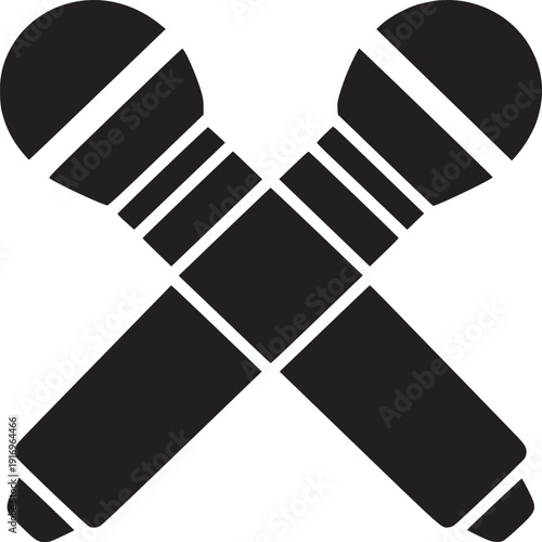 Illustration of two black microphones crossed over each other on a white plain background