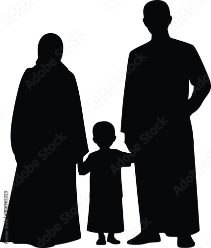 Muslim Family Silhouette Holding Hands father mother