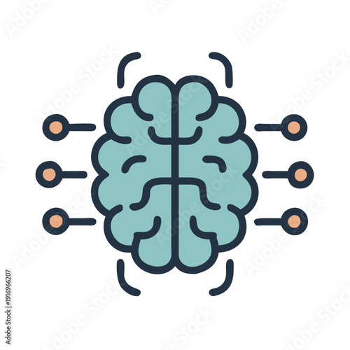 Illustration of a brain connected to a network of nodes representing neural networks or artificial intelligence