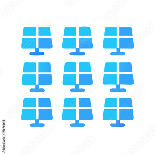 Collection of nine solar panels arranged in a three-by-three grid pattern.