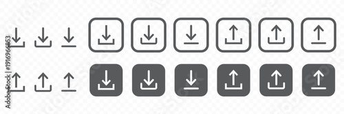 Download and upload icon button set. Icon symbol for download  upload  send file  document  receive  cloud upload  cloud download  cloud storage. Vector icon illustration