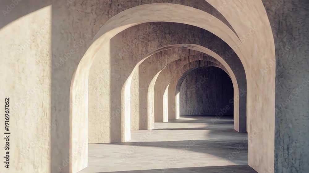 custom made wallpaper toronto digitalRepeating textured concrete arches cast bold shadows along a minimal modern hallway, emphasizing depth, symmetry and clean geometric rhythm in a quiet architectural interior