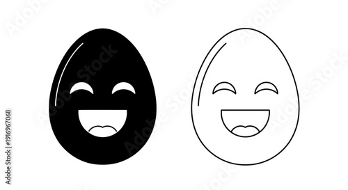 Happy emoji faces, smiling emoticons, black and white, simple, cartoon, vector Vector