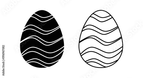 Minimalist black and white egg design with wavy lines, abstract art, vector illustration Vector