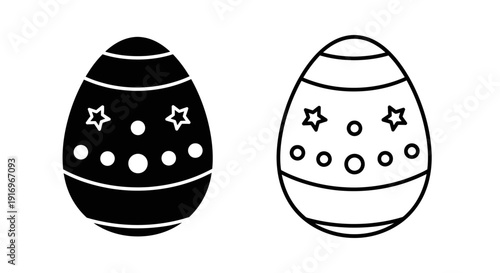 Two easter eggs with stars and dots black and white line drawing Vector