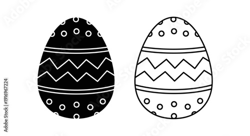 Easter eggs design: two black and white eggs with patterns and dots Vector