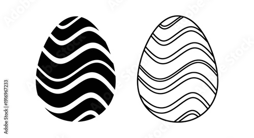 Elegant black and white wavy line pattern design on two eggs Vector