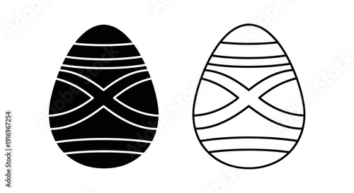 Elegant black and white easter egg designs with curved lines and shapes Vector