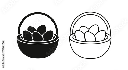 Easter basket with eggs, black and white eggs in basket, easter eggs in basket Vector