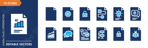 Modern Business Document File Icons Set in Flat Blue Corporate Style