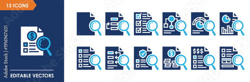 Modern Business Document File Icons Set in Flat Blue Corporate Style