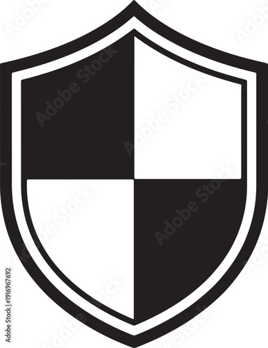 Black and white shield emblem with quartered sections and double outline also transparent background 1