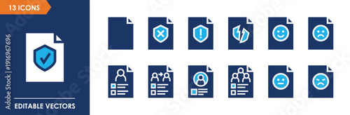 Modern Business Document File Icons Set in Flat Blue Corporate Style