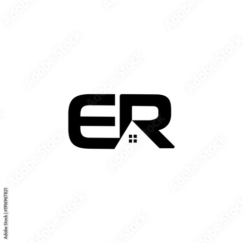 Creative, modern, elegant, trendy, unique and artistic black and white real estate initial letter ER RE E R icon logo for property. E R letter icon logo design template. Creative RE initial symbol.