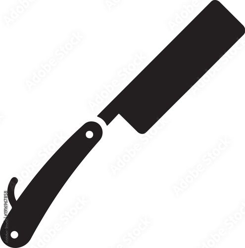 Black silhouette of a straight razor on a white background also transparent background blade shaving