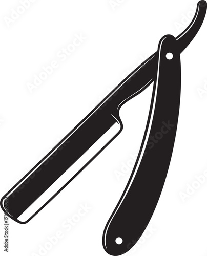 Black silhouette of a straight razor with a white background also transparent background barber shaving