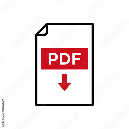 Red P D F file with download arrow on white background also transparent background document
