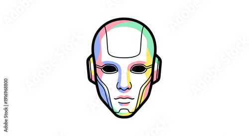 Robot Head with Colorful Design.