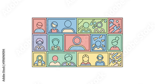 People icons in colorful squares.