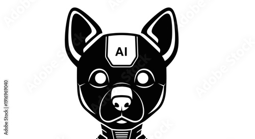 Black dog with AI robotic head.