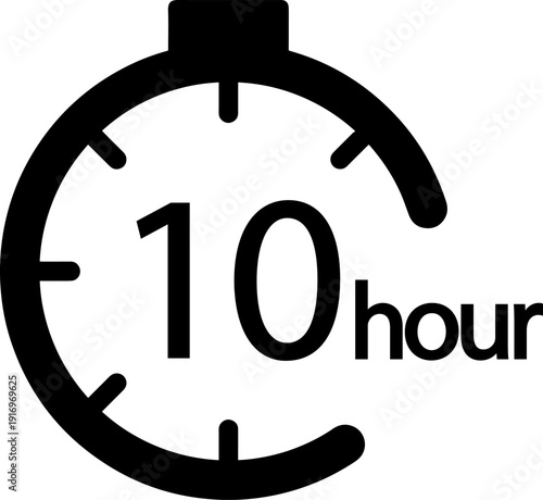 10 Hours timers clock. Time measure. Chronometer vector icon black isolated on white background.