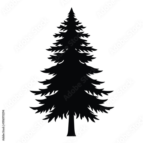 evergreen tree silhouette line art vector illustration with a white background