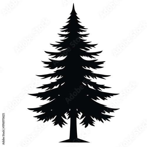 evergreen tree silhouette line art vector illustration with a white background
