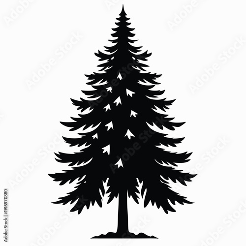 evergreen tree silhouette line art vector illustration with a white background