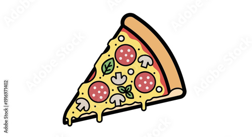 Slice of pepperoni pizza with mushrooms.