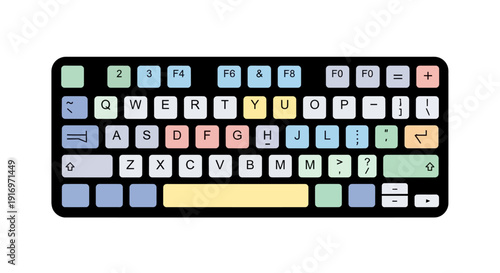 Colorful keyboard with many keys.