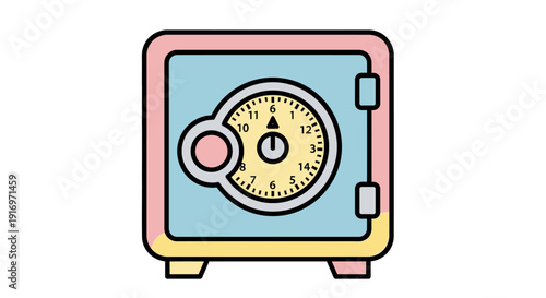 Colorful cartoon safe box illustration.