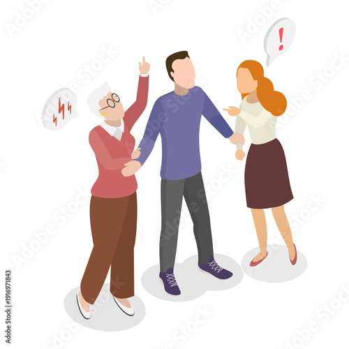 3D Isometric Flat Vector Illustration of Couple Conflict Scenes, Miscommunication And Understanding Issues. Item 5