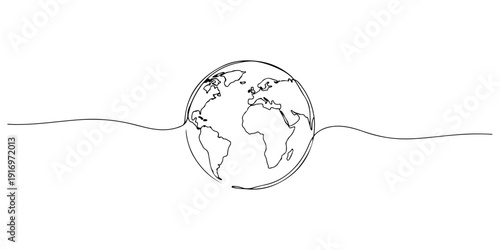 Continuous one line of a globe symbolizing learning, drawn illustration.