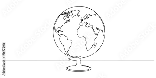 Continuous one line of a globe symbolizing learning, drawn illustration.