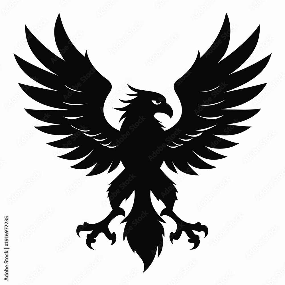 Obraz premium eagle bird flying with open wings and talons silhouette line art vector illustration with a white background