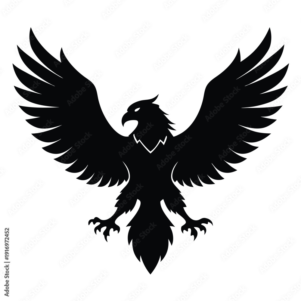 Obraz premium eagle bird flying with open wings and talons silhouette line art vector illustration with a white background