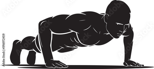 Black and white silhouette of a person doing pushups