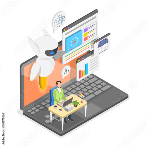 3D Isometric Flat Vector Illustration of AI Sales Improvement, Increase Revenue, Investment or Growing Sales. Item 2