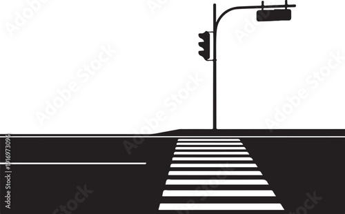 Black and white traffic light and pedestrian crossing