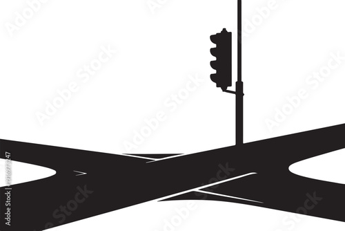 Black and white traffic light at intersection road