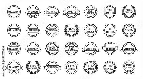 Collection of premium quality guarantee badges and certifications