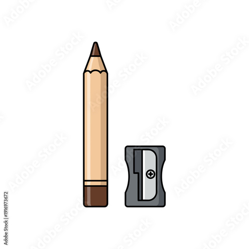 Colored pencil and sharpener in simple flat design  