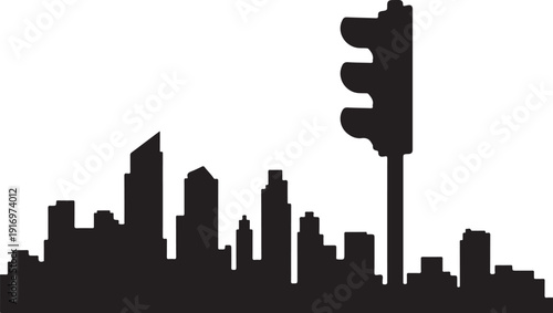 Black silhouette of city skyline with traffic light 1