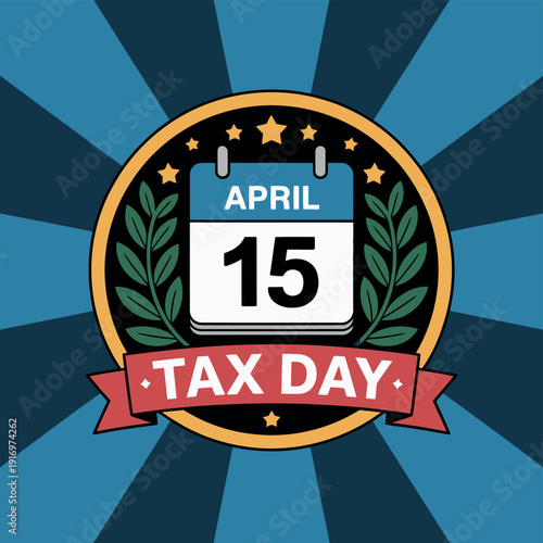 A colorful illustration of Tax Day on April 15