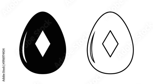 Black and white egg with diamond design, elegant minimalist illustration Vector