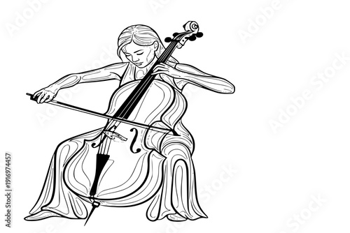 Female Cellist Silhouette Vector for Classical Music Recital and Orchestra Symphony Performance