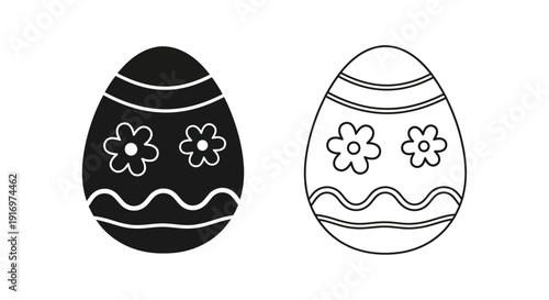 Easter eggs with floral designs, vector illustration, black and white art Vector