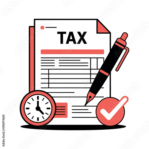 A tax document with a pen and clock for timely filing